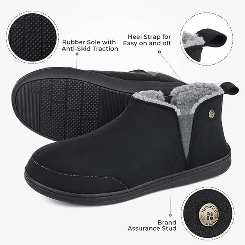 HomeTop Men's Soft Microsuede Sherpa Lined House Shoes with Elastic Dual Gores - Picture 5 of 6